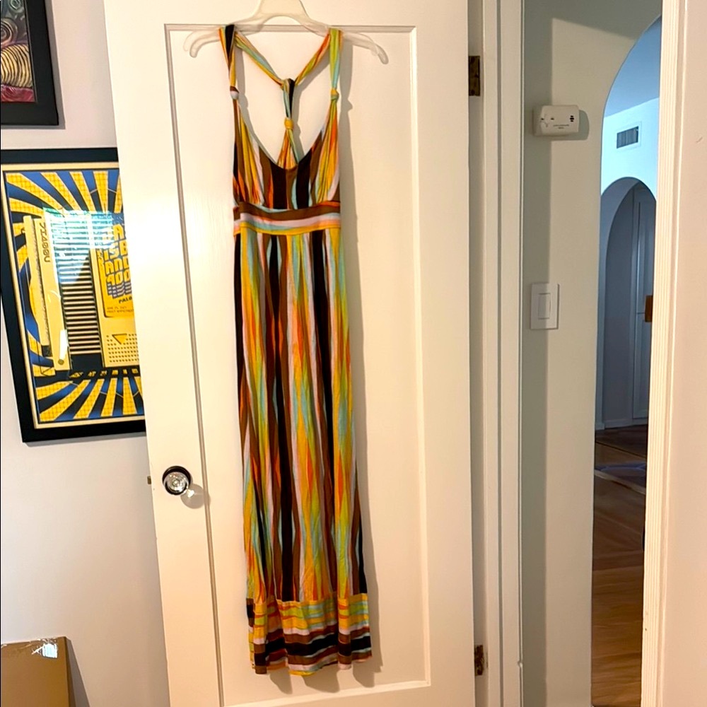 Banana Republic Blue and Orange Halter Maxi Sundress